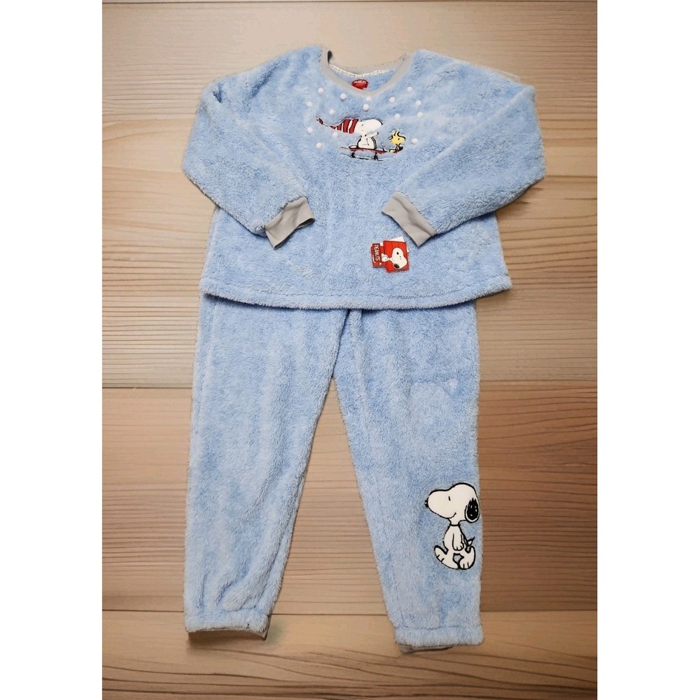 Peanuts Snoopy Woodstock Light Blue Fleece Pajama Set Womens XL NWT PN10007